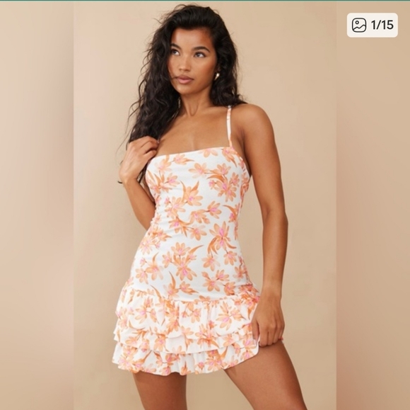 Prettylittlething Orange Floral Strappy Tiered Shift Dresd Size 2 - Picture 1 of 13